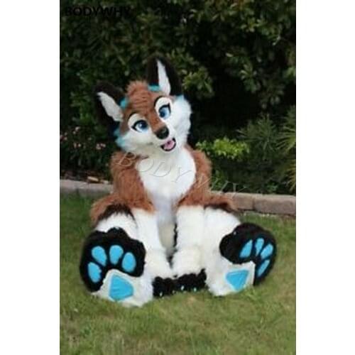 Luxury Long Fur Husky Dog Fox Fursuit Mascot Costume Cosplay Fancy Dress Unisex Adult Furry Costume Birthday Party Outfit