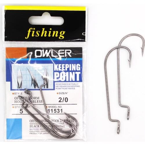 1 pack Offset Worm Hook Brabless Fishing Hook 9 Sizes 5/0#-6# Crank Worm Sharp Hook Fishhook Strength hook owner