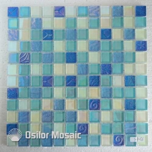 Free shipping mediterranean sea style glass crystal mosaic tile for interior house decoration wall tile