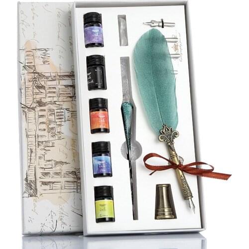 Glass Pen Ink Starry Water Pen Crystal Pen Feather Set Student Handmade Gradient Net Red Chinese Writing Brush