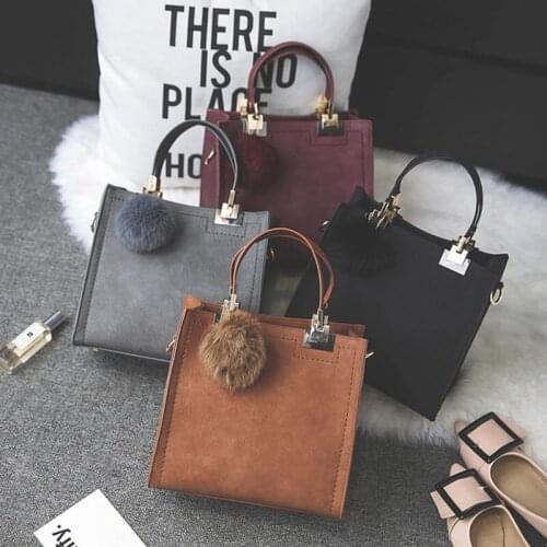 2020 New Handbag Women Fashion Retro Waterproof Handbag Shopping Leisure Messenger Bag Wool Ball Square Handbag Women
