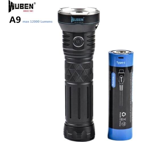 WUBEN A9 Super Bright Flashlight 3*XHP70.2 LED max 12000 lumen beam throw 420 meter USB Charging Torch Searchlight 10200 battery