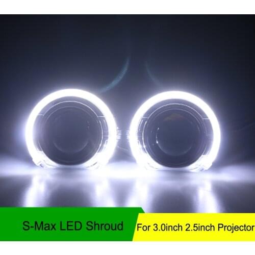 Autoki LED Daytime Running Light Angel Eye Integrated Bezel Shrouds Masks S-max For 2.5& 3.0 Inches Bi xenon Projector Lens