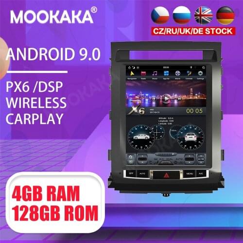Tesla 12.1" Android 9 PX6 4G 128GB Car Player For Toyota Land Cruiser LC200 2008-2015 Car GPS Navi CarPlay Head Unit DSP Stereo