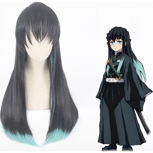 Tokitou Muichirou Wig Anime Demon Slayer Kimetsu No Yaiba Cosplay Accessory Long Heat Resistant Synthetic Hair with Free Wig Cap