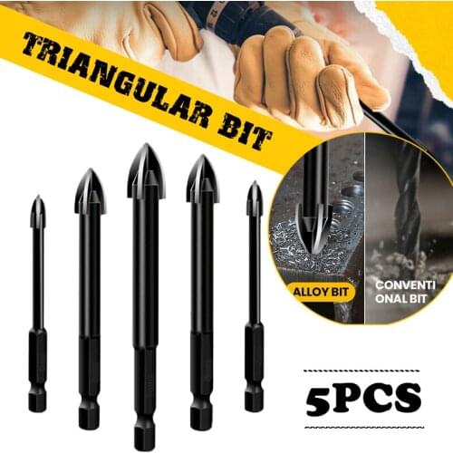 Universal 5Pcs 3/4/5/6/7mm Black Triangle Drill Bits Power Drilling Tool Set Drilling Tool Glass Ceramic Concrete Hole Opener