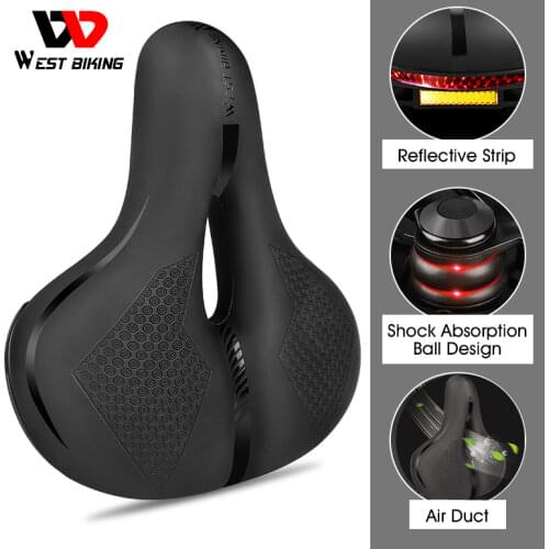 WEST BIKIMG Bike Saddle Comfortable MTB Bicycle Saddle Wide Seat Cushion with Reflective Strap Shock Absorption Cycling Saddles