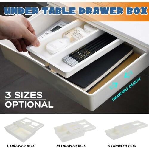 Under Desk Storage Drawer Multifunction Hidden Under Drawer Box Organizer Desk Table Storage Drawer Self Adhesive Pencil Tray