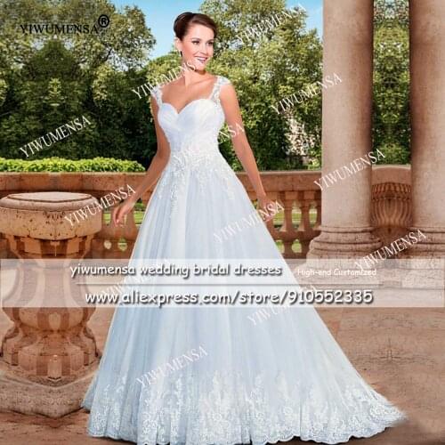 YIWUMENSA Pleated Tulle Sweetheart A Line Bridal Dress Boho Lace Appliques Beaded Sweep Train Wedding Gowns Vestidos De Novias