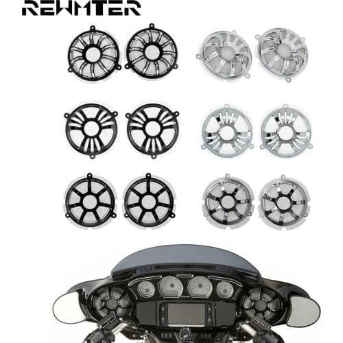 2xMotorcycle Front Speaker Grill Masks Cover Black/Chrome Aluminum For Harley Touring Electra Glide Street Glide 2014-2019