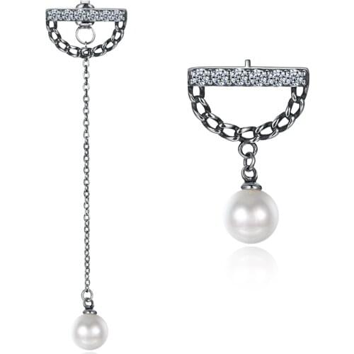 ZEMIOR 925 Sterling Silver Vintage Drop Earrings Shell Pearl And Cubic Zirconia Geometric Female Earring Anniversary Jewelry
