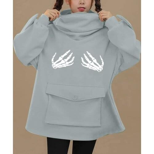 2021 Halloween New Women Cute Frog Long Sleeve Oversized Hoodie Sweatshirt Ladies Streetwear Slouch Pullover Jumper Tops 3 Color