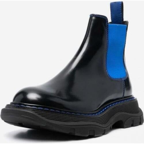 2021 Winter Chelsea Boots Thick-soled Elastic Short Boots Blue Black Mixed Colors Platform Boot Trend Shoe Woman Botas Femininas