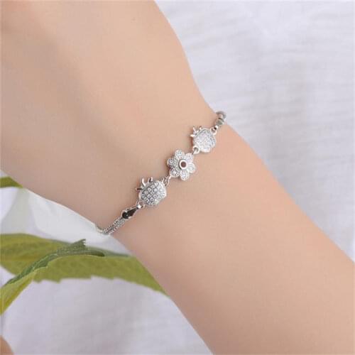 TJP New Fashion 925 Sterling Silver Women Jewelry Crystal Apple Flower Shaped Bracelets Accessory Girl Bangle Gift