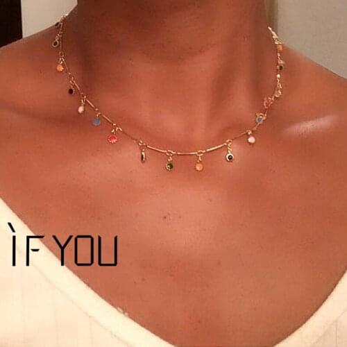 IF YOU Bohemian Stone Choker Necklace For Women BOHO Gold Color Pendants Necklaces Beads Handmade Jewelry Drop Shipping