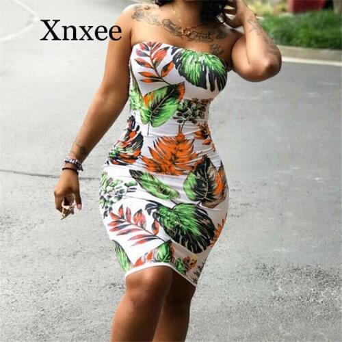 Women Summer Sleeveless Dresss New Floral Printed Strapless Bodycon Party Cocktail Mini Dress Plus Size Wrap Chest Dresses S-3XL