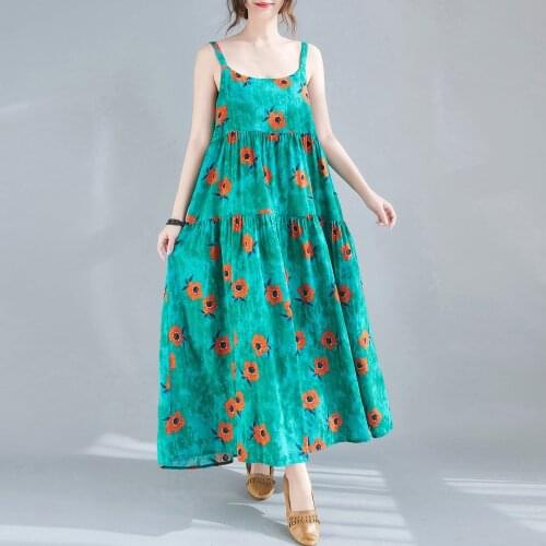 New Dress Women Summer Sexy Sleeveless Floral/Striped Print Vestidos Loose Plus Size Dresses Vintage Boho Holiday Sundress Femme