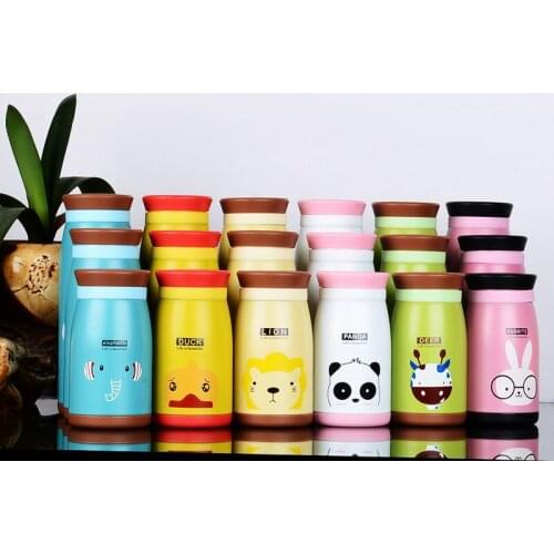1PC Cute Candy colors Cartoon Animal Thermos Cup Bottle Stainless Steel Coffee milk Vacuum Cup kettle For school outdoor NY 005