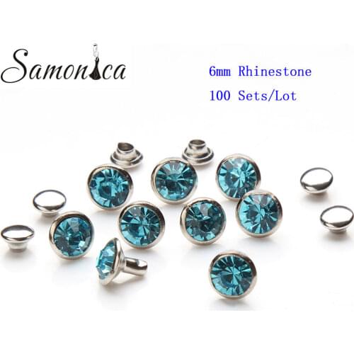 100sets 6mm Aquamarine Austria Crystal Rhinestone Rivets Rapid Stud Leathercraft