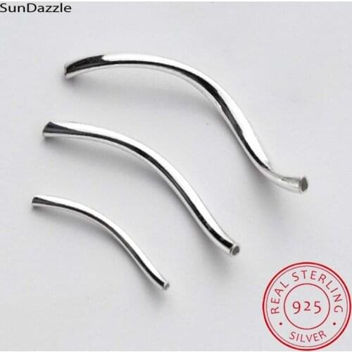 2pcs Genuine Real Pure Solid 925 Sterling Silver Connector S Curved Tube Silver Long Beads DIY Jewelry Making Findings Accessory