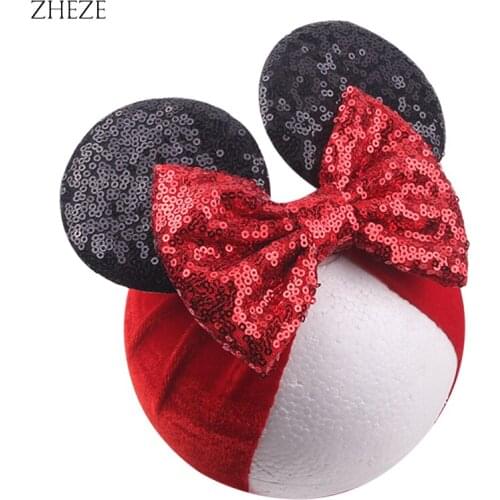 2021 Glitter Sequins Bows Mouse Ears Headband Kids Girls Festival Hairband Elastic Baby Headwear Birthday DIY Hair Accessories