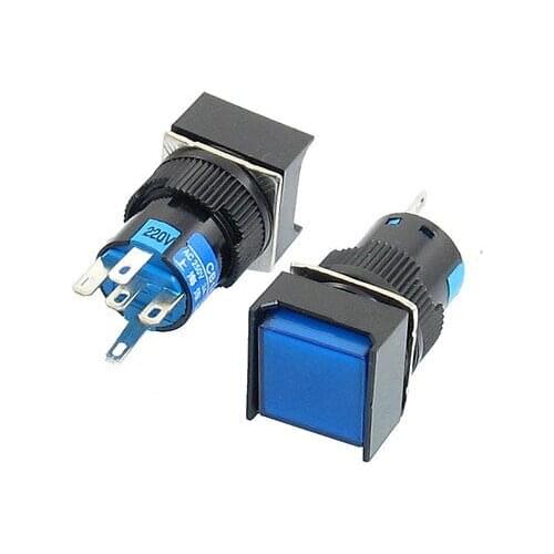 AC 220V Lamp 1NO 1NC Momentary Blue Square Push Button Switch
