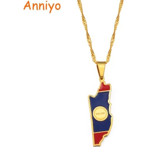 Anniyoc Belize Map Flag Pendant Necklaces Women Girls Charm Belizes Maps Jewelry Gifts #208921