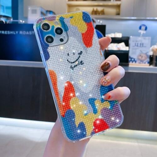 Shining Colorful Glitter Bling Cute Smiley Face Case for IPhone 12 12pro 11Pro Max XS X XR 7 8 Plus Soft Cover Phone Case