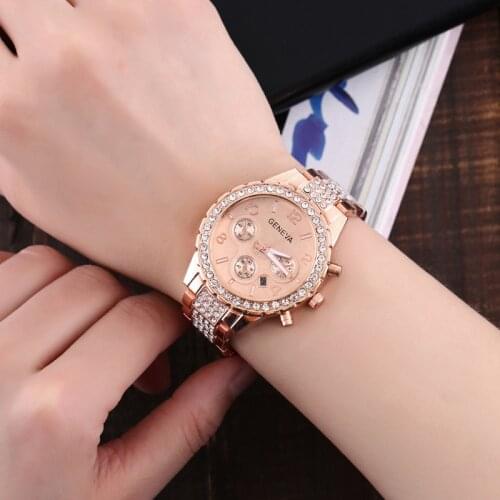 Geneva Steel Band Watch Diamond Three Eye Quartz Watch Digital Scale Band Calendar Watch High Quality Gift Clock
