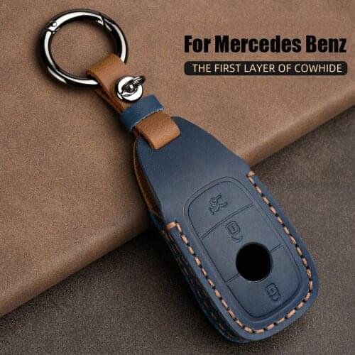 LUNASBORE Cow Leather Car Key Case Cover for Mercedes Benz E V-Class E300 W202 W210 2017 Protect Shell Auto Accessories Keychain