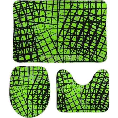 BLACK MESH PATTERN ON BRIGHT GREEN 3pcs Bathroom Mats Set Water Absorption Toilet Rugs Set Western Style Toilet Mat Anti Slip Do
