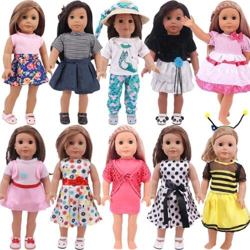 Doll Clothes Denim Dress 18Inch American Doll Girls Accessories Baby Reborn Clothes For 43Cm Our Generation Accessories,Kids Toy