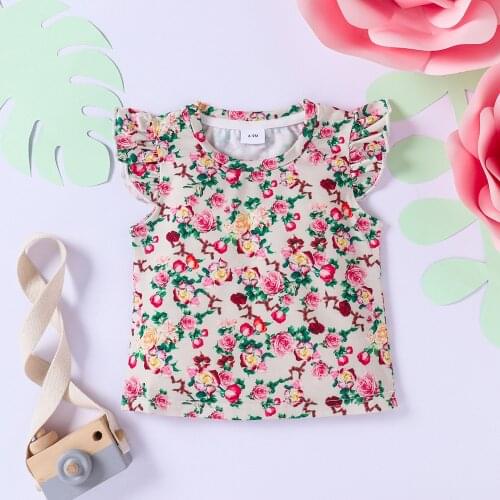 Toddler Kids Tees Baby Girls T-Shirt Floral Printed Tops Fly Sleeve T-shirt Kids Clothes t-shirt Summer girls clothing футболка