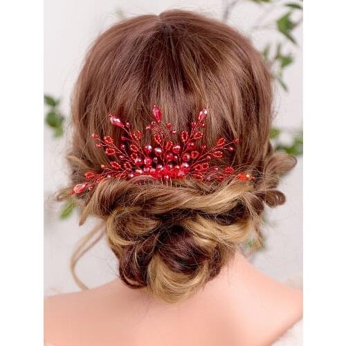 Shiny Red Crystal Hair comb Festival Hair Jewelry Costume party Headpiece Handmade Wedding Bride Hair Accessories for women