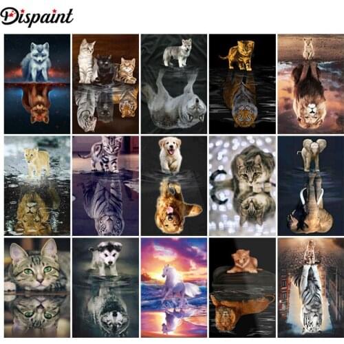 Dispaint Full Drill Diamond Painting "Animal cat dog lion" DIY Picture Of Rhinestone 5D Diamond Embroidery Cross Stitch Decor