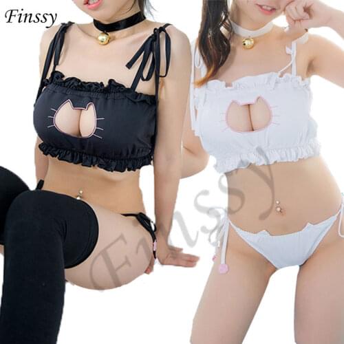 Anime Sailor Moon Mitsuishi Kotono Black Women Cosplay Sexy Costume Neko Cat Bra Briefs Bell Choker Collar Lingerie Underwear
