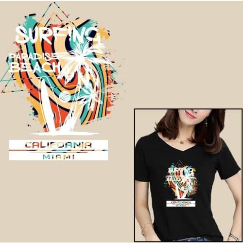 Colorful Tropical Holiday Style Coconut Tree Pattern Heat Transfer PVC Patch Patches for Clothing DIY T-shirt Thermal Stickers