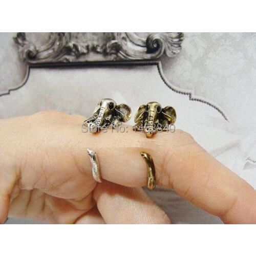 Fashion Elephant Ring Womens Girls Retro Burnished Animal Ring Jewelry Adjustable Free Size Ring Black Crystal-12pcs/lot
