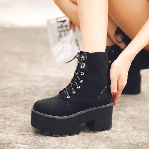 Fashion High Platform Boots Leather High Wedges Ankle Boots Women 2021 New Female Punk Style High Heels Shoes for Woman Goth