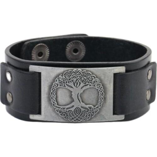 Mens bracelets 2018 new style world tree tree of life black leather bracelets snap button jewelry christmas gift