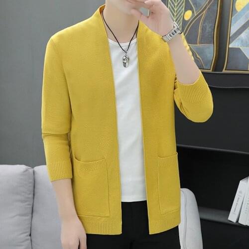 2021 New Mens Cardigans Sweaters No Buttons Knitted Sweatercoat Slim Fit Knitted Overshirt Casual Knitwear Spring Clothes Man