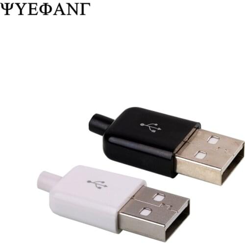 5pcs Welded Wire 2.0 Male USB Plug Head Three-Piece Set Plug Three-Piece DIY Components Black And White Optional