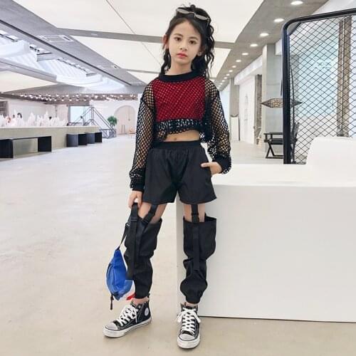 Summer New ChildrenS Street Wear Tide Hip-Hop Suit For Kids Jazz Dance Costume Girls Hiphop Stage Catwalk Dance Clothes DWY4016