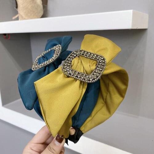 New Fashion Big Bowknot Rhinestone Hairband Women Wide Side Solid Headwear Adult Bow Headband Luxurious Casual Hair Accessories
