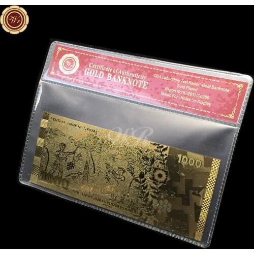 Syrian Flag Gold Banknotes Paper Money 1000 Pound Gold UNC Paper Bill With Red Coa and Printed The Certificate