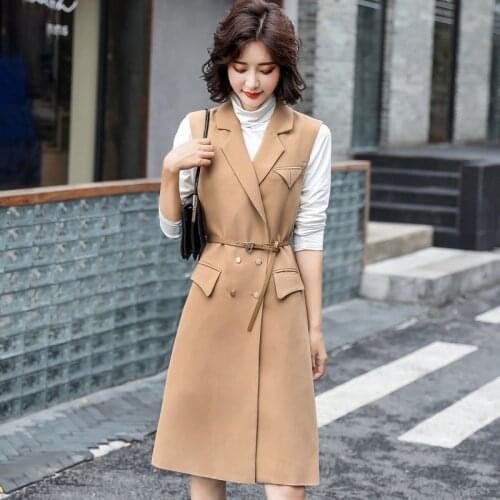 2021 Autumn Winter Women Elegant Solid Double Breasted Lace-up Sleeveless Vest Office Ladies Casual Loose Waistcoat L-5XL Y706