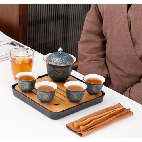 Portable Tea Set Include 1 Teapot 4 Teacups Beautiful Easy Teapot Kettle Chinese Travel Ceramic Portable Teaset Gaiwan Teaware