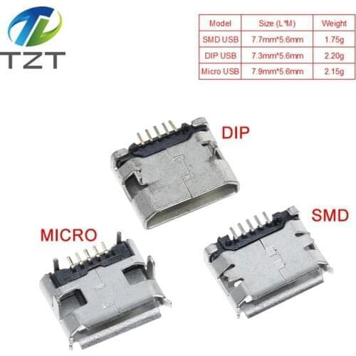 10pcs Micro USB 5pin no side Ox horn female usb socket Flat mouth four legs socket mini usb connector