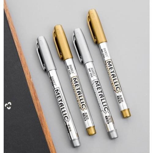 2Pcs DIY Gold And Silver 1.5mm Metallic Marker Pen Waterproof Permanent Paint For Painting Pens Student Supplies Craftwork Art