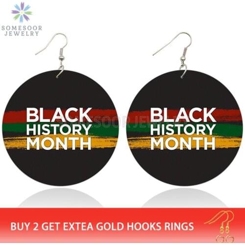 SOMESOOR Both Sides Printed Black History Month Afro Wood Drop Earrings With Africa Colors Melanin Wood Jewelry For Women Gifts